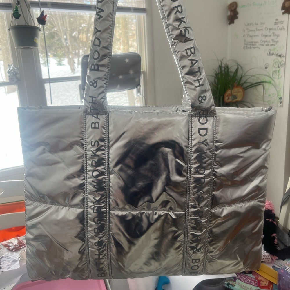 Bath & Body Works Metallic Silver Tote Bag